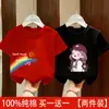 Camiseta de Verano para Niñas Manga Corta 100% Algodón Puro Ropa de Verano para Niños 2026 Nuevo Estilo Moda para Niñas Tops de Media Manga t