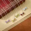 Collar de Plata de Ley S925 Mariposa para Mujer, Cadena Clavicular Romántica de Corazón Doble con Piedras Preciosas de Colores y Cristal, Regalo Romántico para Novia, Joyería de Plata al por Mayor