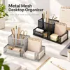 Portalápices de Hierro Forjado Transfronterizo Caja de Almacenamiento Multifuncional para Escritorio Creativo de Metal Hierro Forjado Almacenamiento de Tres Compartimentos para Material Escolar