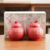 Juego de Botes de Cerámica para Té Color Rojo Ciudad Prohibida con Salpicaduras Doradas, Hecho de Fábrica, Dos Cajas de Regalo, Regalo de Cumpleaños, Recuerdo de Boda, Regalo para Amigos