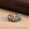 Anillo Corona Estilo Coreano Elegante Chiba Taiyin Anillo Versátil Sencillo para Dedo Índice Negro Teñido Viejo Joyería de Nicho de Moda