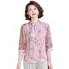 Blusa de gasa estilo chino nuevo para mamá, ropa holgada estampada para mujer de mediana edad y anciana, blusa de manga media que cubre el vientre para mujer