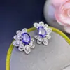 ¡Aretes de Tachuela de Tanzanita Natural, Morado Sedoso, Cuerpo Completamente Puro de Plata 925 con Incrustaciones Finas! Piedra Principal 6*8mm