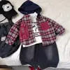 Camisa de Manga Larga para Niños Ropa de Primavera y Otoño para Niños 2026 Nueva Chaqueta a Cuadros con Capucha en Bloques de Color Camisa Casual para Bebé Niña