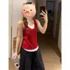 Camisola de Punto Roja de Dos Piezas Falsas para Mujer, Ropa Exterior de Verano, Elegante y Hermosa, Ajustada sin Mangas, Top Dulce y Picante