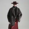 25 Novos Casacos de Outono e Inverno de Luxo em Veludo Nuvem com Mohair Cacheado e Gola de Terno, Casaco Solto Feminino de Lã Dupla Face