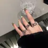 Conjunto de Anel Quadrado de Diamante Branco de Três Peças para Mulheres Tendência Ins Design de Nicho Doce Cool Sexy Anel para Dedo Indicador Anel Aberto Estiloso