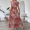 2025 Aliexpress Amazon Estación Independiente Venta Caliente de Verano Vestido Largo Estampado de Cuello V con Volantes Listo en Stock