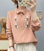 Cardigan Feminino Dupla Camada Solto Manga Longa Estilo Japonês Bordado Flor Pequena Outono 2025 Camisa Top Venda por Atacado