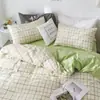 Juego de Sábana y Funda Nórdica de Cuatro Piezas Estilo Pastoral Fresco y Sencillo, Algodón Lavado Juego de Cama de Tres Piezas Estilo Bosque para Dormitorio de Estudiante Cama Individual