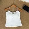Alças finas com miçangas roxas, Suspensórios com gola halter, Peça externa sexy sem costas, Lindo design nas costas, Tops acolchoados para mulheres