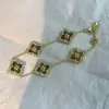 Pulseira Trevo de Quatro Folhas Estilo Ópera Buccellati para Mulheres, Banhada a Ouro 18K, Amazonita, Pingente de Cinco Folhas em Madrepérola