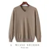 Suéter Novo de Cashmere 100 Montanhas Outono e Inverno Suéter de Malha Interno de Alta Qualidade Gola V Cor Sólida Suéter Quente Camisa Base Masculina