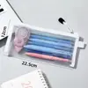 Estuche de malla transparente minimalista estilo japonés, bolsa de papelería de gran capacidad, bolsa de lápices portátil para exámenes de estudiantes, bolsa de almacenamiento