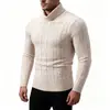 Suéter de gola alta trançado transfronteiriço novo para homens, outono e inverno, estiloso, slim fit, quente e adequado como camada base