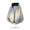 Sudadera con capucha tipo cárdigan resistente de estilo americano para hombre, holgada, moderna, otoño, color patchwork, chaqueta versátil con cremallera para pareja