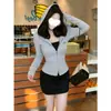 Jaqueta de outono com capuz e zíper duplo versátil estilo europeu, slim, sexy, temperamento, top casual justo 26315