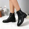 Comercio electrónico transfronterizo, talla grande, nueva colección otoño/invierno 2026, botines estilo Martin con tacón grueso, moda británica para mujer, cremallera lateral, con cordones