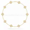 Colar Trevo de Quatro Folhas Van Cleef & Arpels CNC Versão Alta Madrepérola Branca Natural Banhado a Ouro 18K Real Prata Pura Colar de Dez Pétalas