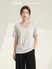 Camiseta de Color Sólido con Cuello en U y Mangas Cortas para Mujer, Verano, Corte Holgado, Adelgazante, Versátil, Ropa Interior Casual Básica, Camisa Base de Estilo Básico