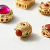 Alta Retención de Color Chapado en Cobre 24K Oro Real Accesorios de Ágata Roja Piezas para Joyería DIY Calabaza de Loto Productos Semi-Terminados Venta Directa de Fábrica