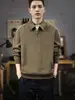 Moletom novo de primavera com gola meio zíper para homens, camisa polo pesada primavera/outono 2026, top retrô de manga longa meio aberto