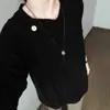Sudadera de Punto Negra para Hombre, Estilo Americano Otoñal, Chic Perezoso, Sensación de Alta Gama, Estilo Old Money, Hombro Normal, Camiseta de Manga Larga