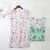 Pijama Nuevo de Punto de Manga Corta Lindo Dibujo Animado Ropa para el Hogar Edición Europea Talla Grande para Mujer Ropa de Dormir Pijama Estampado Venta al por Mayor