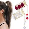 Grampo de cabelo com borla de pérola vermelha e rosa doce para rabo de cavalo, acessórios para cabelo para festa de fim de ano no Dia dos Namorados