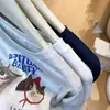 Camiseta de Manga Larga con Estampado de Letras de Dibujos Animados Estilo Retro Perezoso para Mujer Otoño Nuevo Algodón Puro Gris Holgada Aspecto Adelgazante Top