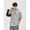 Camiseta de Manga Corta con Media Cremallera de Capa de Aire para Hombre Verano 2025 Nuevo Estilo Americano Marca de Moda Camiseta Holgada de Media Manga