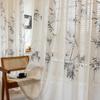 Cortina de gasa de lino estilo chino, semitransparente, clásica, de bambú zen, para salón de té, estudio, dormitorio y ventana.