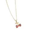 Aretes de Corazón Cereza y Collar Transfronterizos Europeos y Americanos Conjunto para Mujer Diseño de Nicho Simple Acero de Titanio de Alta Gama Cadena para Clavícula
