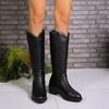 Botas ocidentais simples retrô 2024 Comércio exterior outono novo estilo europeu e americano pequena cabeça quadrada salto grosso botas de salto médio para crianças
