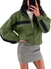 Chaqueta corta de color caqui con cuello alto, nuevo diseño de otoño, con colores contrastantes, corte holgado, un look sofisticado y elegante, y versátil para varios atuendos