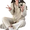 Conjunto de Pijama Térmico de Felpa Estilo Coreano Otoño/Invierno 2026 para Mujer, Manga Larga, Sencillo, Casual, Cálido, Ropa para el Hogar
