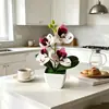 Nova Flor de Alta Simulação 4 Phalaenopsis Pequena Planta em Vaso Flores Brancas Bacia para Pés Sala de Estar Sala de Jantar Decoração de Mesa Flor Artificial