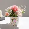 Brote de Té de Crisantemo Puro Bonsái Pequeño Flor Artificial Decoración del Hogar Adornos Pequeños de Escritorio Accesorios para Fotografía Planta Verde Artificial Planta en Maceta