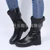 Juyuan En Stock 2026 Otoño/Invierno Nuevo Modelo Talla Grande Tacón Bajo Hebilla de Cinturón con Bloques de Color Botas para Mujer Estilo Europeo y Americano Botas de Cuero