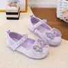 Zapatos de Princesa Individuales para Niñas Primavera y Otoño Nuevos Zapatos Pequeños de Cuero para Niños Zapatos de Cristal con Lazo Zapatos de Perla Zapatos de Princesa Elsa para Niña