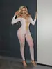 Lencería Sexy Negro Seda Estilo Europeo y Americano Manga Larga Top Tubo Rasgado Sexy Transparente Corte Línea Hueco Body Completo Conjunto de Malla W873