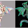 Dragón Volador de Doble Cuerno Impreso en 3D con Alas, Articulado Flexible Móvil Gradiente Láser Modelo Popular Juguete para Niños