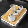 Bandeja de té rosa Bandeja melamina Bambú Bandeja de té Cuadrada simple Bandeja de secado y remojo Bambú Almacenamiento de agua Juego de té Kung Fu Bandeja de té