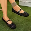Zapatos de Verano 2025 para Mujer Estilo Hada Zapatos de Salón Malla de Encaje Zapatos de Lona Boca Baja Suela Plana Suave Transpirables Sandalias de Punta Cerrada