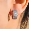 Pendientes de Aro en Forma de C con Banda Ancha y Tachuelas de Zirconia para Mujer, Pendientes de Aro Medio Pesados de Plata Micro-Pavimentados, Pendientes de Fiesta de Lujo Ligero de Gama Alta