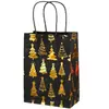 Bolsa de Presente de Natal de Luxo Leve, Bolsa de Papel Kraft Preta de Alta Qualidade e Versátil, Bolsa de Mão Criativa com Estampagem a Quente e Impressão Prateada