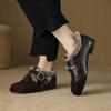 Zapatos Bajos Retro Franceses de Cuero Pequeños para Mujer 2024 Nuevos Otoño e Invierno Engrosados de Boca Profunda Zapatos Individuales Zapatos de Algodón a Cuadros