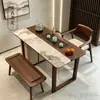 Mesa de té de estilo chino nueva, mesa de té de madera maciza de alta gama para balcón pequeño, mesa de té de losa de roca de madera de fresno