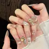 Taiwu Original [Cristal Diamante Dourado Escarlate] Gradiente Rosa Nude Diamante Dourado Unhas Usáveis Feitas à Mão Luxo Leve Diamante Cintilante Peças de Nail Art Avançadas