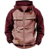 Sudadera con capucha de color liso para hombre, nueva de primavera y otoño, transfronteriza, deportiva para jóvenes europeos y americanos, sudadera de cuero con múltiples bolsillos, ropa de trabajo